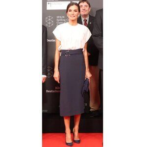 HUGO BOSS pencil skirt D-Ring Buckle Slit Midnight Blue lined 14 fits like 12